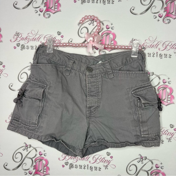 Dyna sport shorts cargos grey gray buttons buckles pockets vintage deadstock y2k - Picture 1 of 11